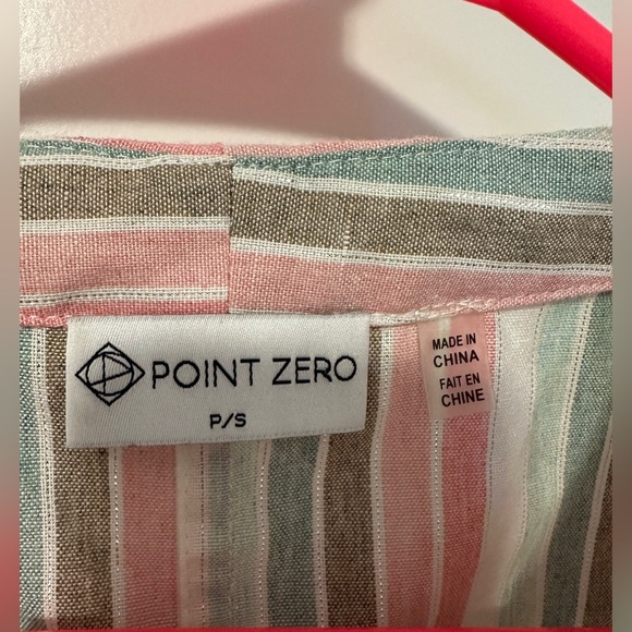 Point Zero Women’s Pink Blue Stripes Buttoned Tie Up Short Sleeve Top Size Small - Picture 8 of 9